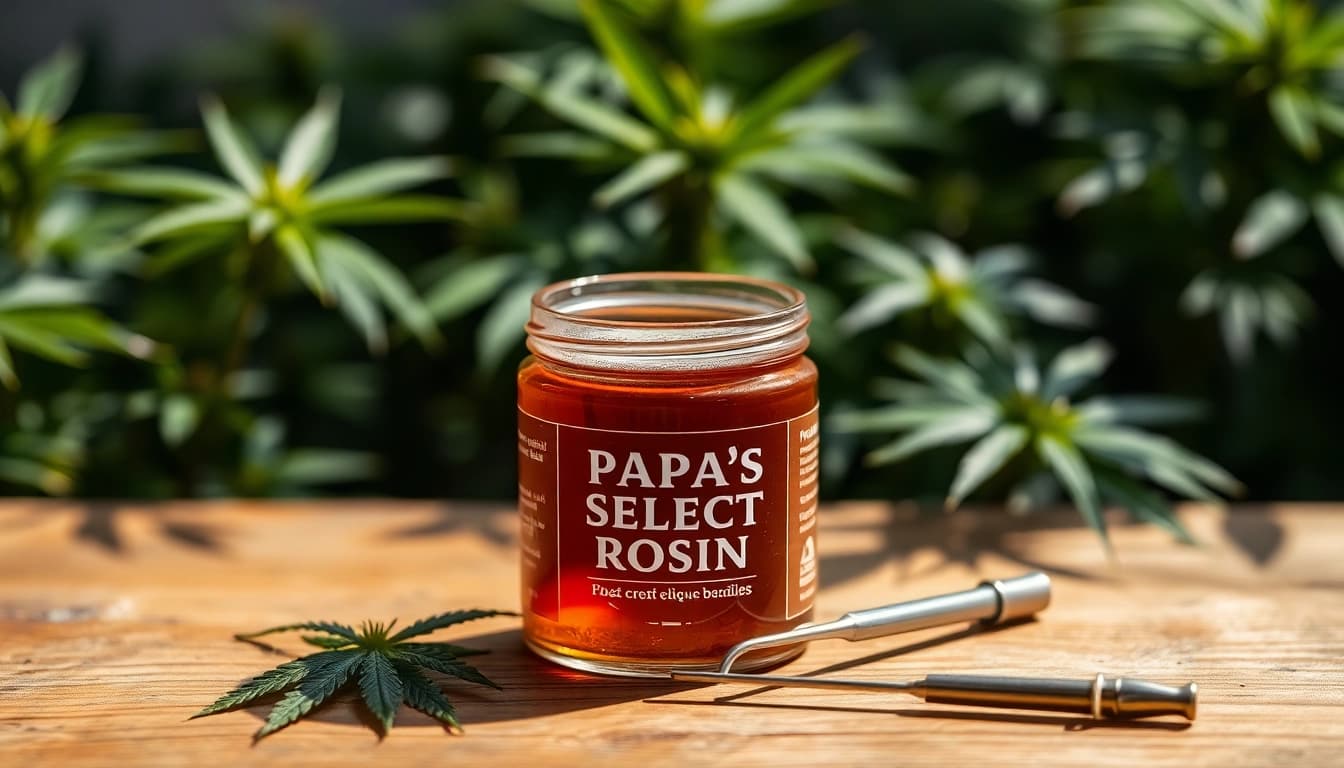 Papa's Select Rosin showcased in a rustic environment, highlighting its premium quality and organic nature.