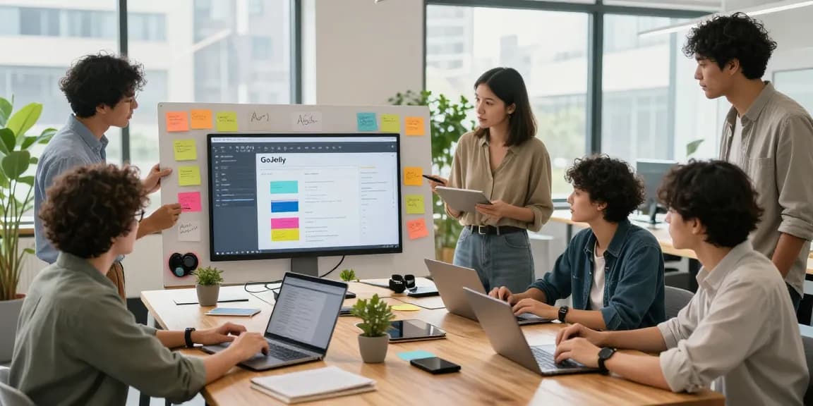 Team brainstorming on mixboard ai in a collaborative workspace with digital tools and natural light.