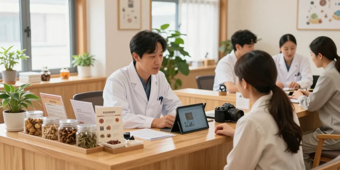Patients receiving care and guidance at 수원한의원, showcasing traditional Korean medicine and a welcoming atmosphere.