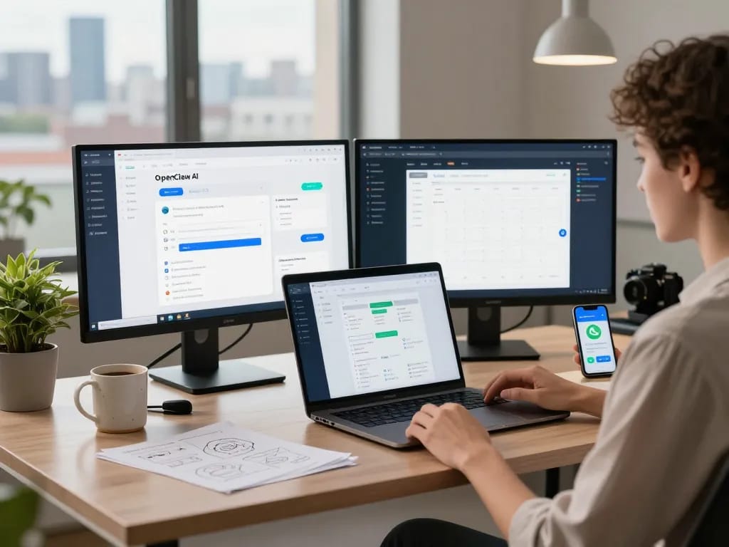 OpenClaw personal AI assistant setup in a modern workspace with productivity elements.