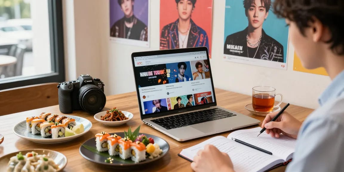 Explore Asian culture in Spanish at https://hanadultalk.com, enjoying sushi and K-pop while learning.