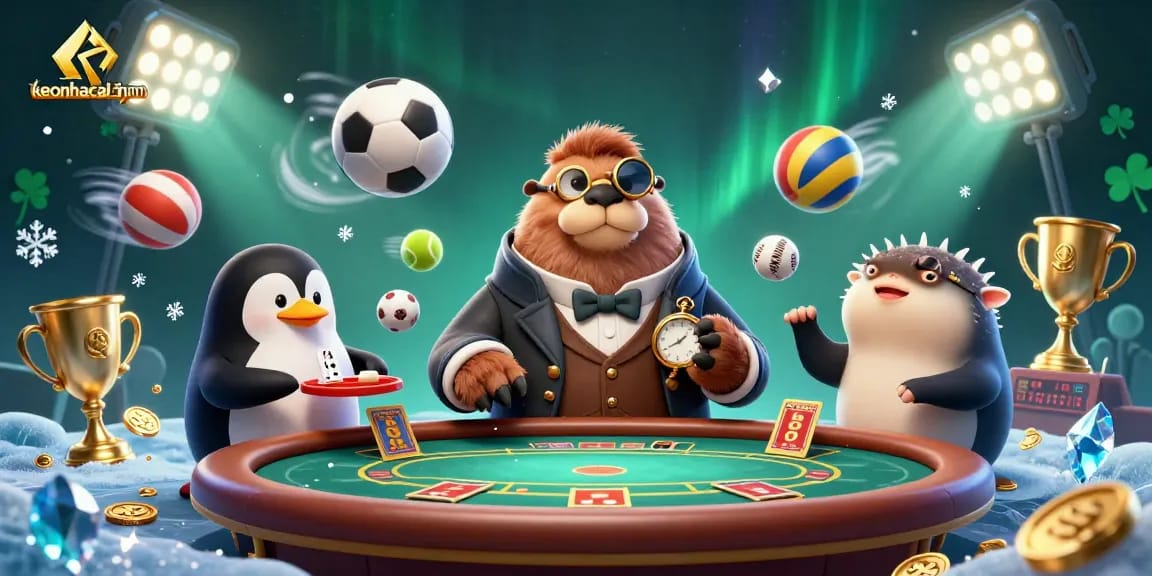 Engage with keonhacai5nam as a jolly walrus plays poker under the northern lights.
