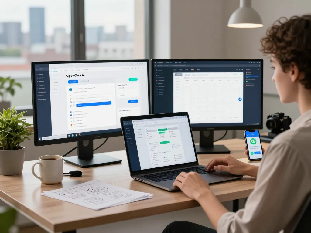 OpenClaw personal AI assistant setup in a modern workspace with productivity elements.