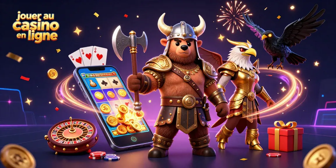 Jouer au casino en ligne avec un ours viking dans une scène colorée et dynamique