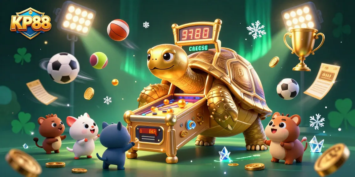 Experience the excitement at KP88 with thrilling games and vibrant sports elements in an engaging casino illustration.