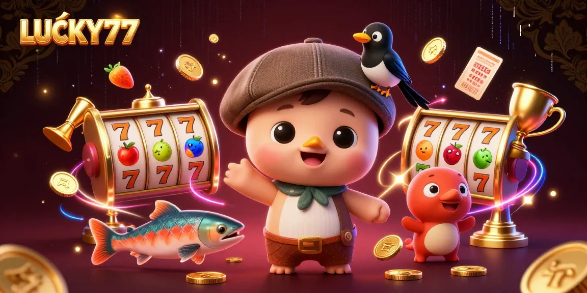 Engage in thrilling casino adventures with LUCKY77, featuring vibrant characters and dynamic gaming elements.