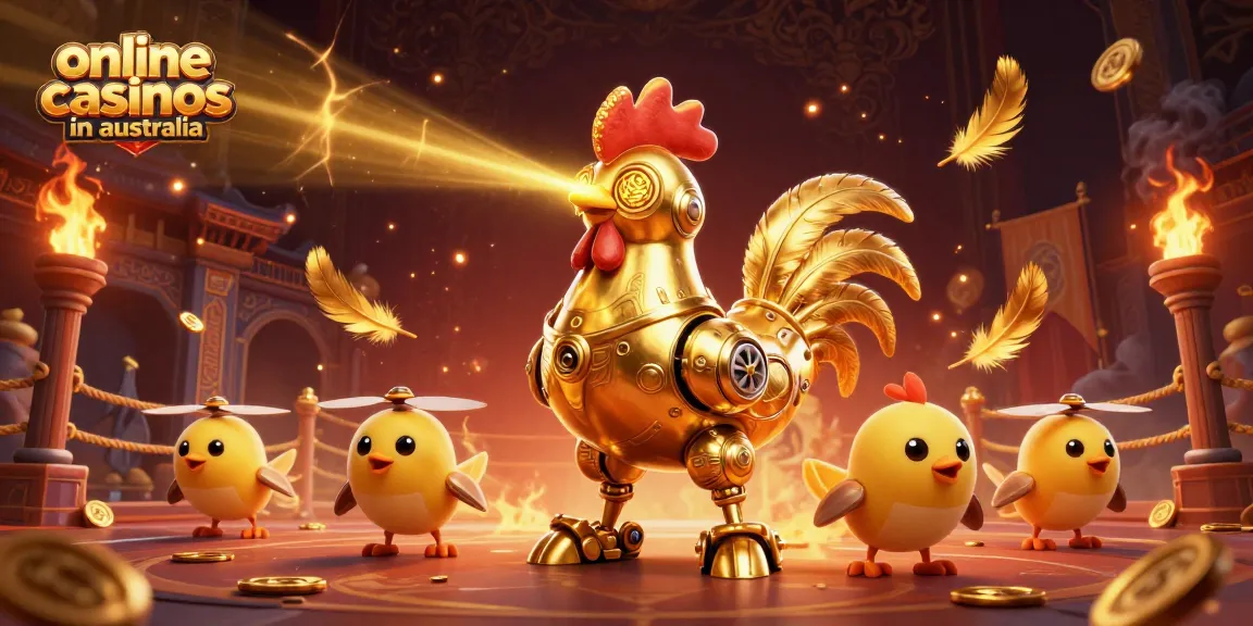 Engaging 3D illustration showcasing online casinos in Australia with vibrant casino elements and dynamic characters.