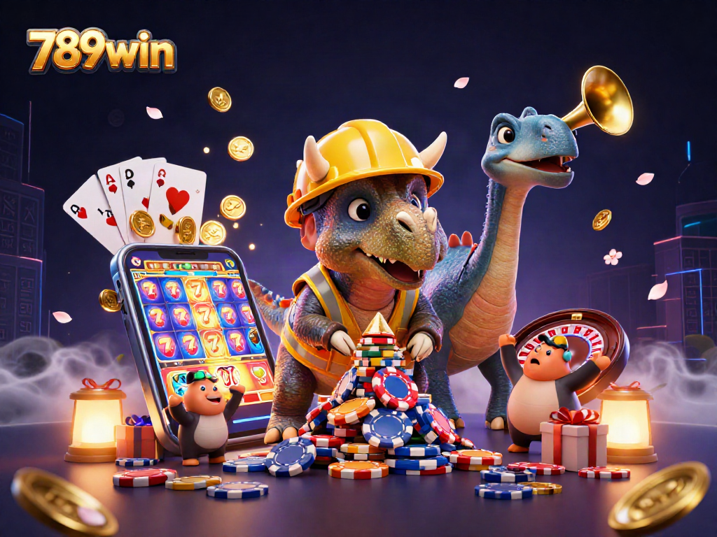 Join 789win in this vibrant 3D scene celebrating dynamic gambling action with poker chips!