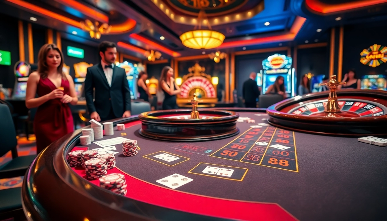 NK88 casino scene highlighting exciting blackjack play and vibrant roulette action.