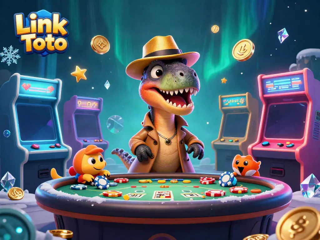 Menangkap Link Toto dengan velociraptor dan stegosaurus di meja blackjack, suasana kasino yang dinamis.