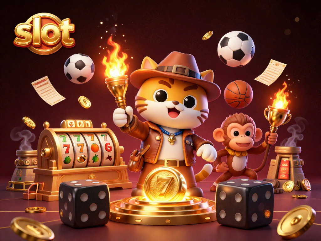 Pemain slot meraih kemenangan dengan simbol beruntun di mesin slot, dikelilingi suasana meriah.