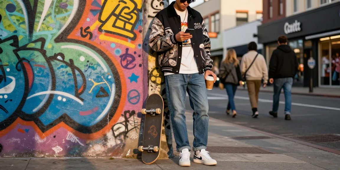Trendy individual showcasing luxury fashion in urban setting with 명품 레플리카 outfit during golden hour.