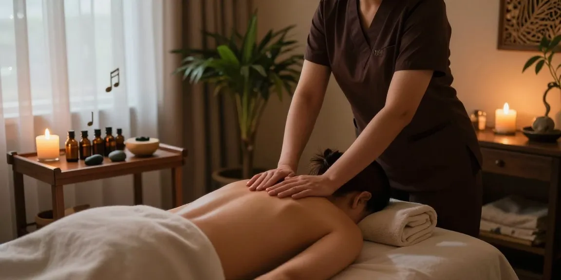 Relaxing 서울출장마사지 session in luxurious spa with calming ambiance.