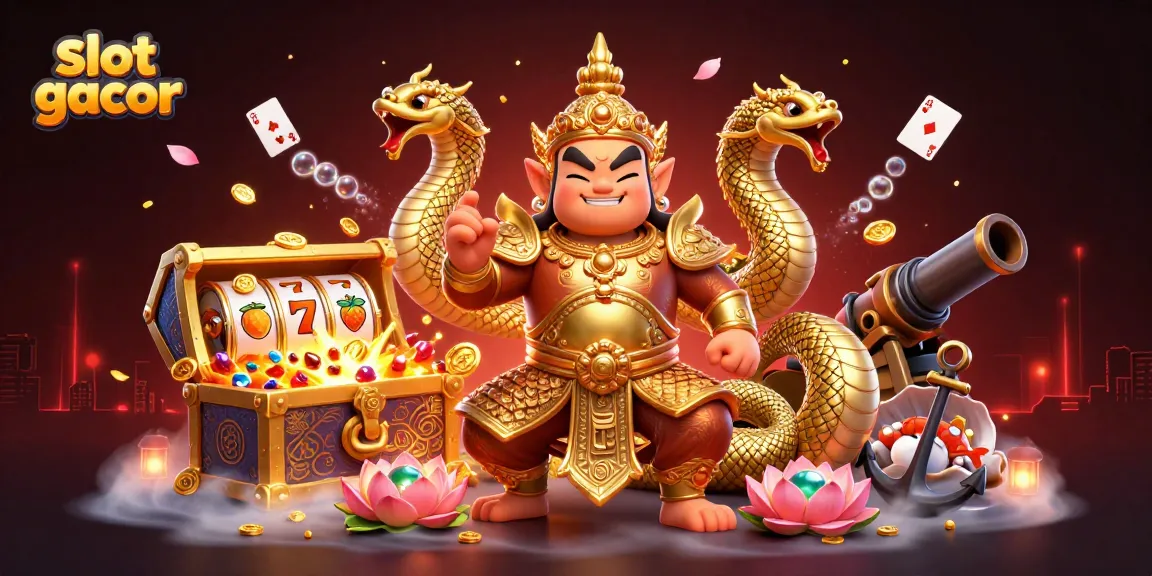Gali jackpot slot gacor dengan karakter penjaga kuil dan elemen kasino yang kaya detail.