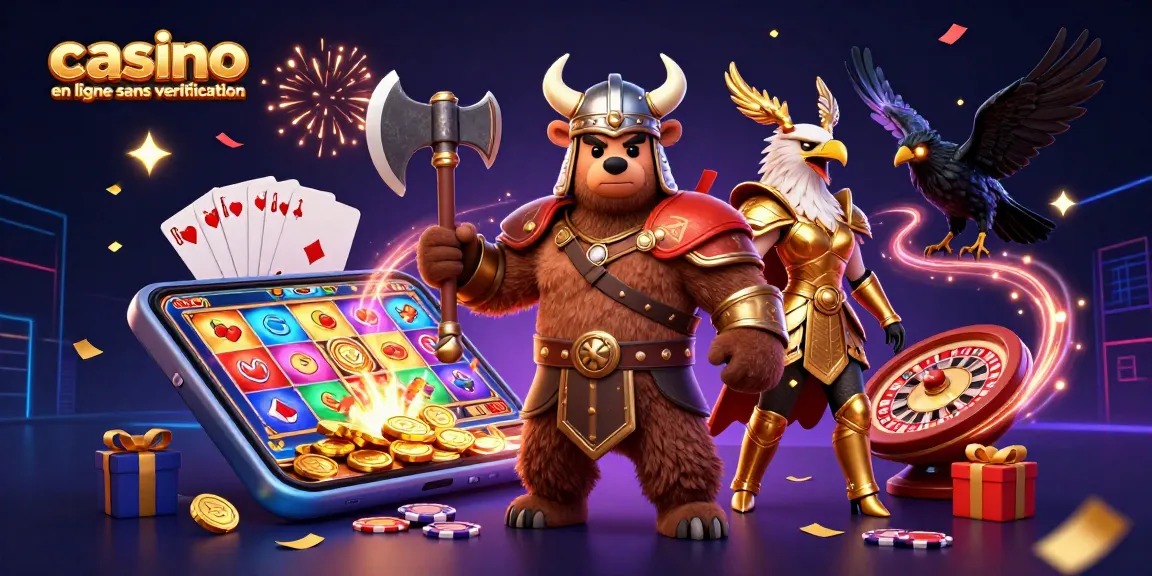 Jouez dans un casino en ligne sans vérification avec des machines à sous colorées et des pièces d'or.