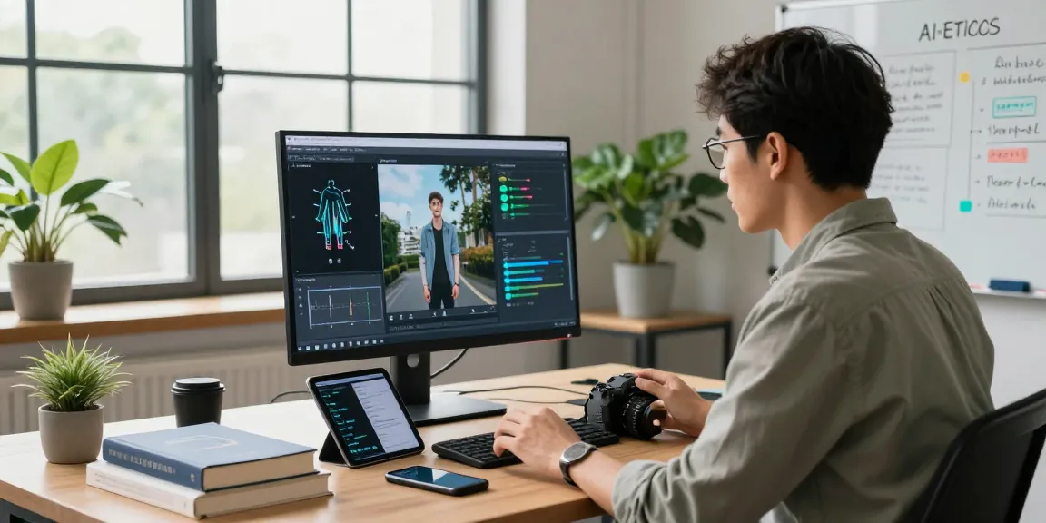 AI image checker results displayed on monitor in a modern tech workspace
