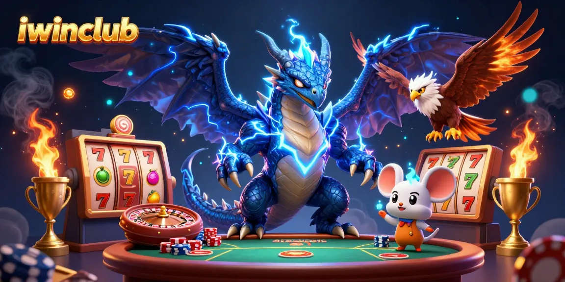Experience thrilling gaming action with iwinclub's vibrant scene featuring dynamic casino elements.
