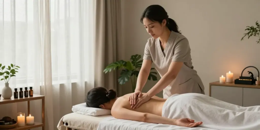 Relaxation during 광진구출장마사지 therapy session in a calming room.
