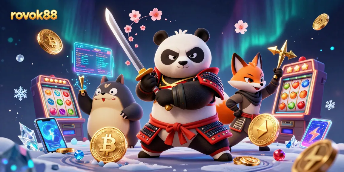 Engaging 3D illustration of rokok88's gaming platform with vibrant characters and rich casino elements.