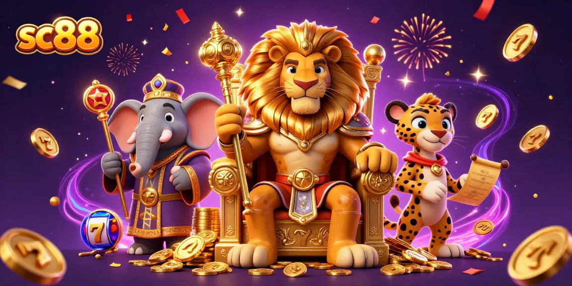 Experience thrilling gameplay at sc88 with dynamic slot reels, stunning lion king character, and vibrant casino effects.