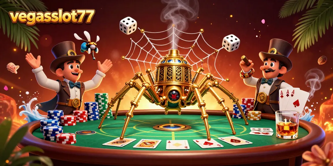 Experience the excitement of vegasslot77 with a dynamic 3D scene featuring casino elements.