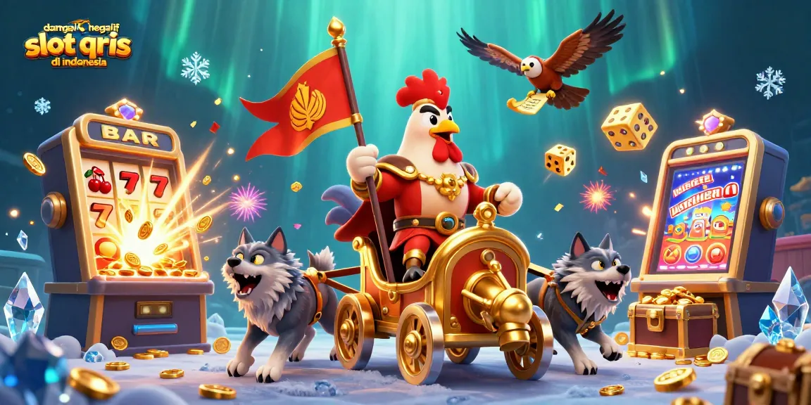 Visualizing the dampak negatif slot qris di indonesia with dynamic 3D characters in a colorful casino scene.