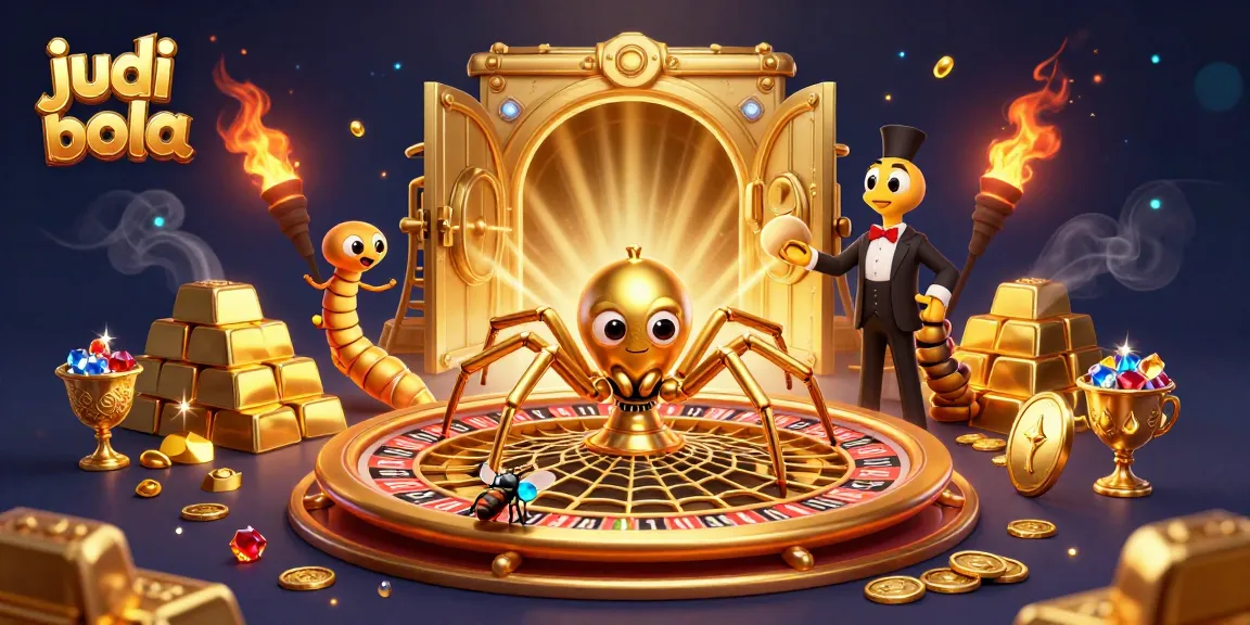 Engage in judi bola adventures with an imaginative illustration of a roulette wheel and spiders.