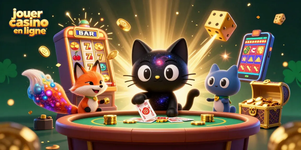 Jouer au casino en ligne avec un chat noir, un trou noir et un renard nébuleux attirant des jetons d'or.