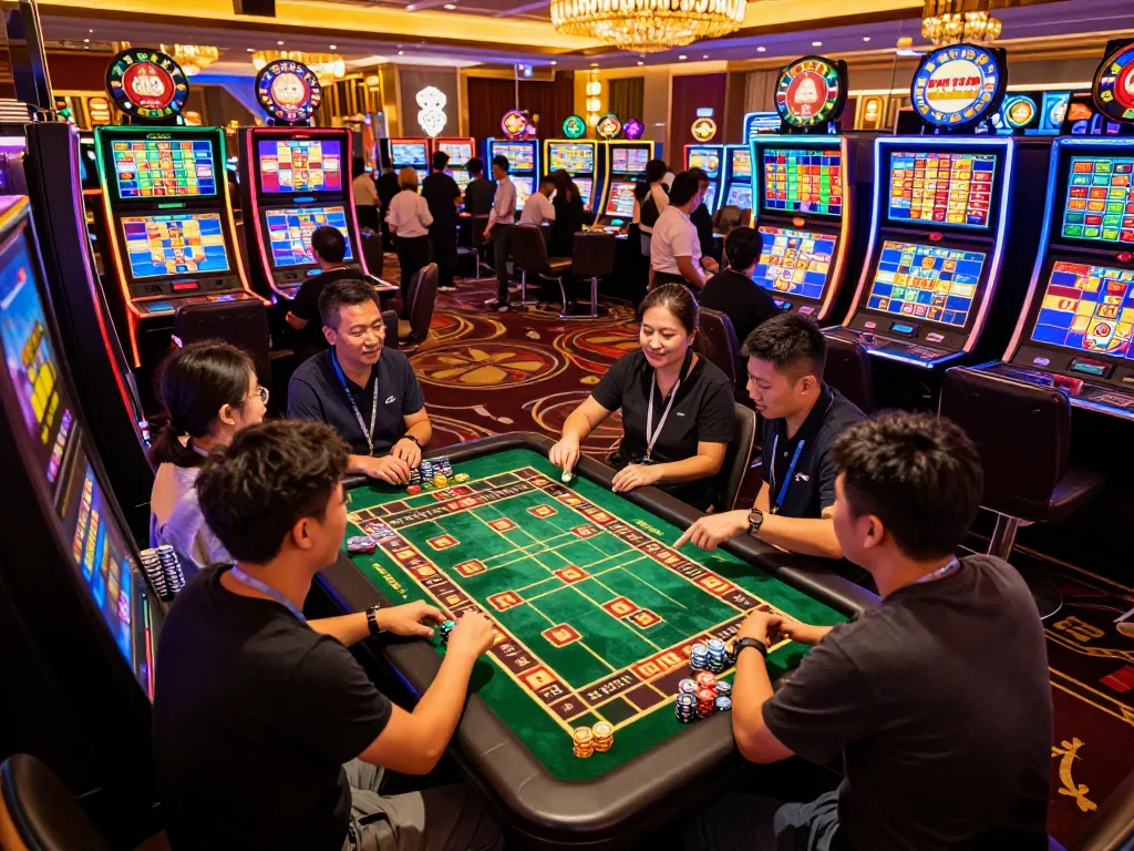 Kegembiraan bermain Toto Macau dengan teman-teman yang menganalisis strategi lotere di tengah suasana kasino