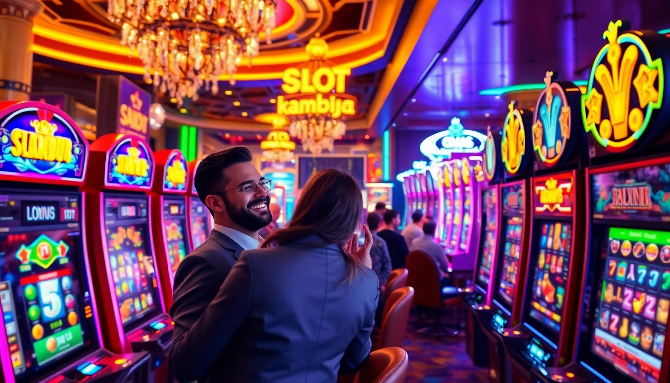 Experience thrilling gameplay at slot server kamboja with vibrant slot machines and players.