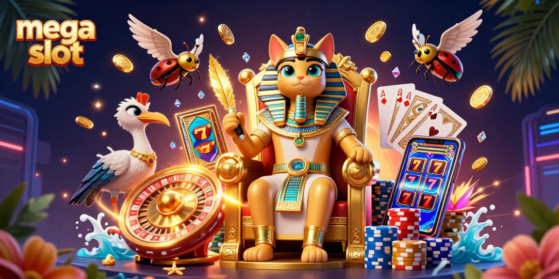 Menangkan mega slot dengan koin emas berkilau dan simbol keberuntungan yang terbang tinggi.