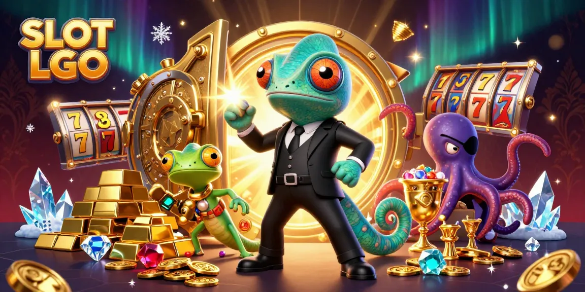 Engage in thrilling casino action with SLOT LGO, featuring colorful characters and exciting slot elements.