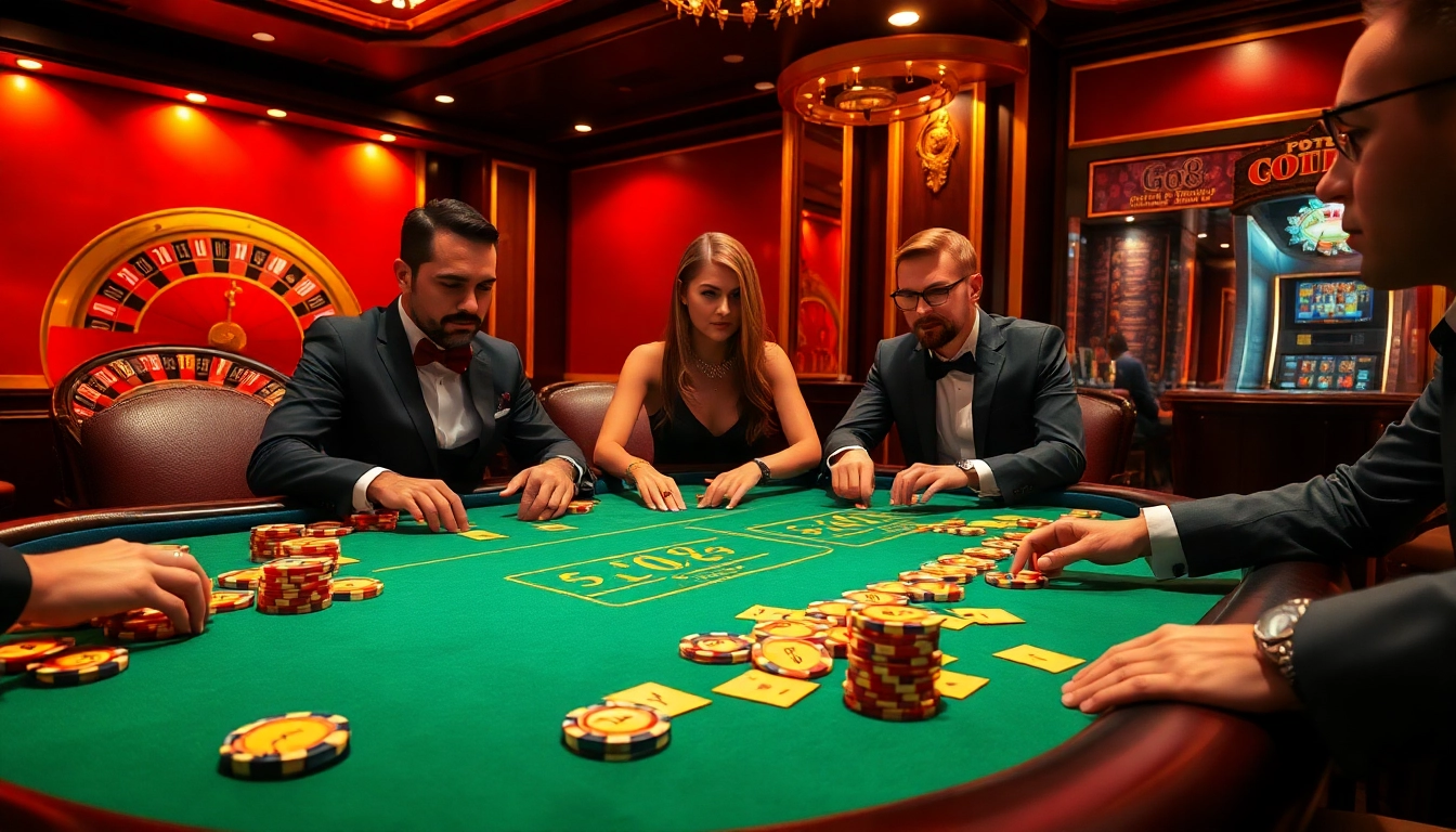 Go8-themed poker chips on a luxury table, showcasing an exciting casino atmosphere.