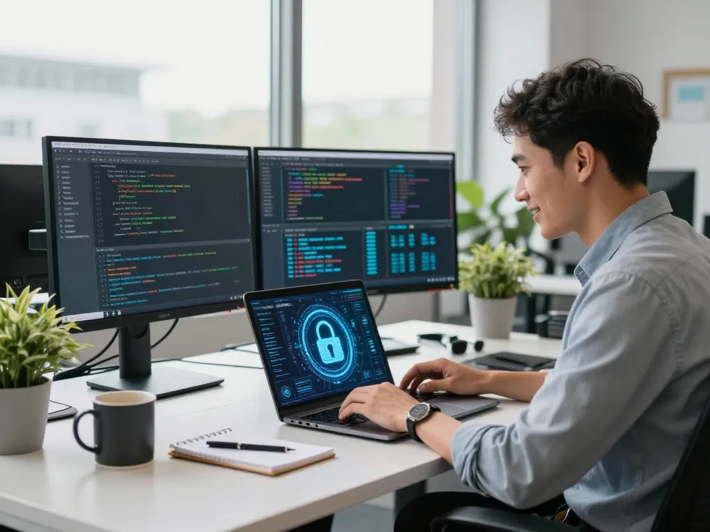 Professional secure browsing environment promoting safe access at https://shs-dome5.com/ with modern office elements.