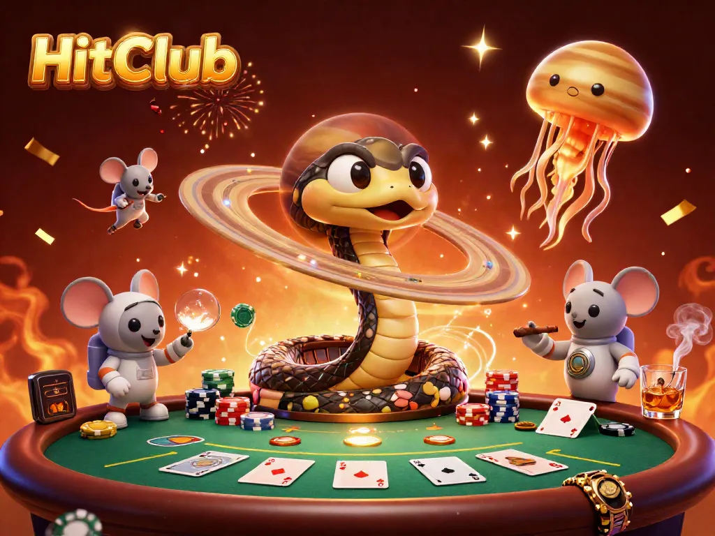 Engage in thrilling bets with HitClub's cosmic casino featuring astronaut mice in an exciting setting.