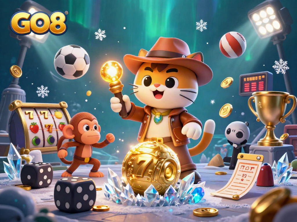 Engage with GO8's thrilling adventures as a cat archaeologist uncovers treasures in an exhilarating casino scene.