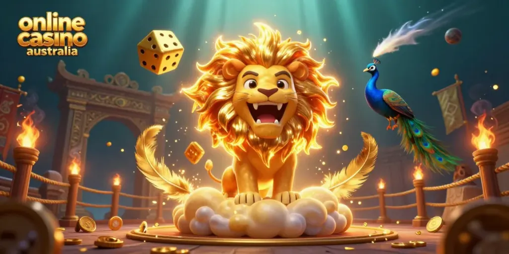 Experience the thrill of online casino australia with vibrant 3D illustrated characters and dynamic gaming elements.