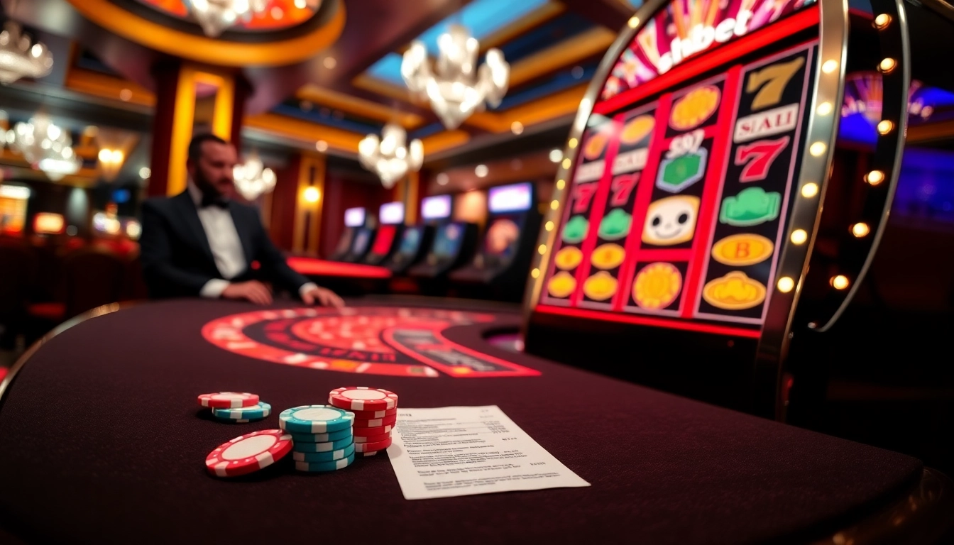 Join the excitement at shbet Casino with colorful poker chips and a glamorous blackjack table.
