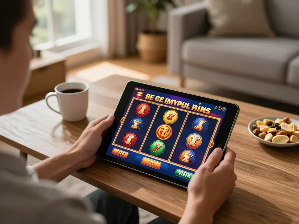 Engaging with exciting slot games on 888top trang chủ in a cozy home setting.