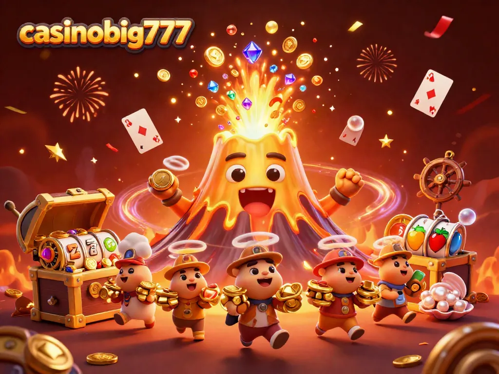 Win big at casinobig777 with symbols of luck, treasures, and 3D animated characters celebrating victory.