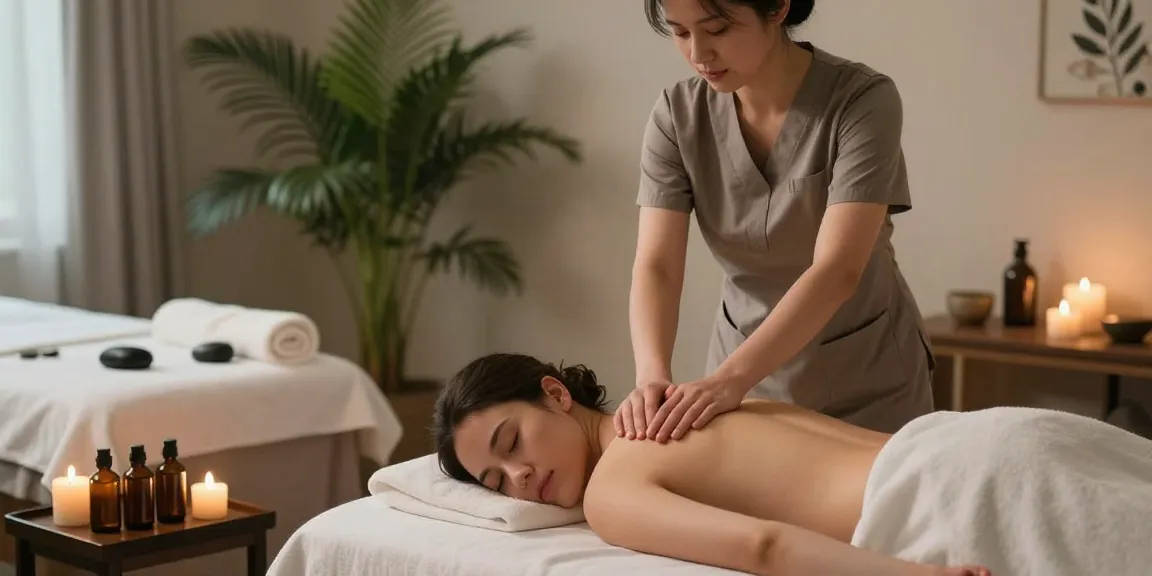 Swedish massage session in a calming spa environment with soothing lighting and essential oils.