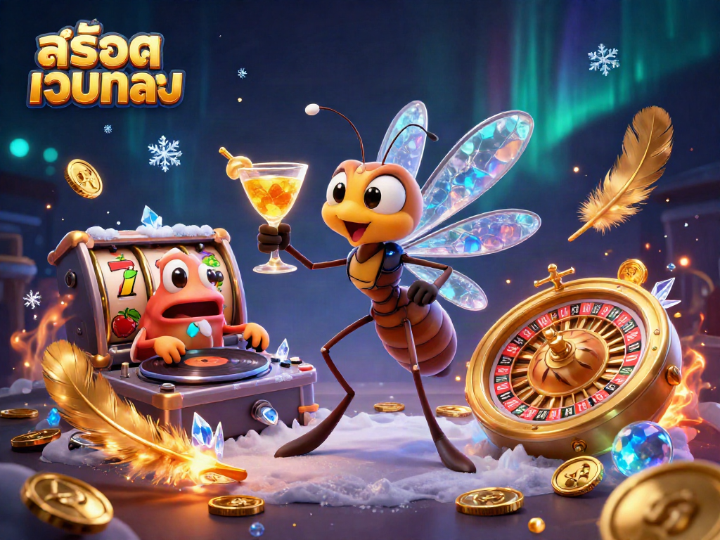 Experience the excitement of สล็อตเว็บตรง gaming with a dynamic casino scene of colorful characters.