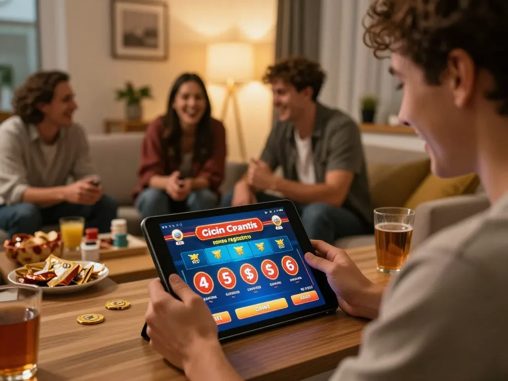 Person enjoying giochi casino gratis senza registrazione on a tablet at home.