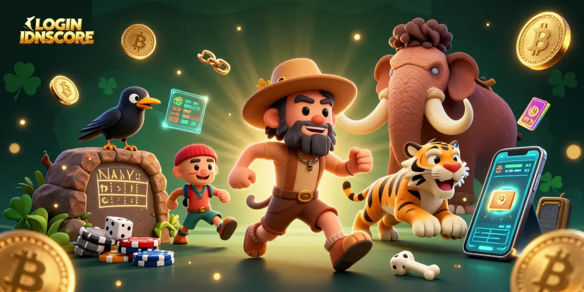 Engage with LOGIN IDNSCORE as the prehistoric casino duo plays crypto slots with dynamic characters and vibrant visuals.