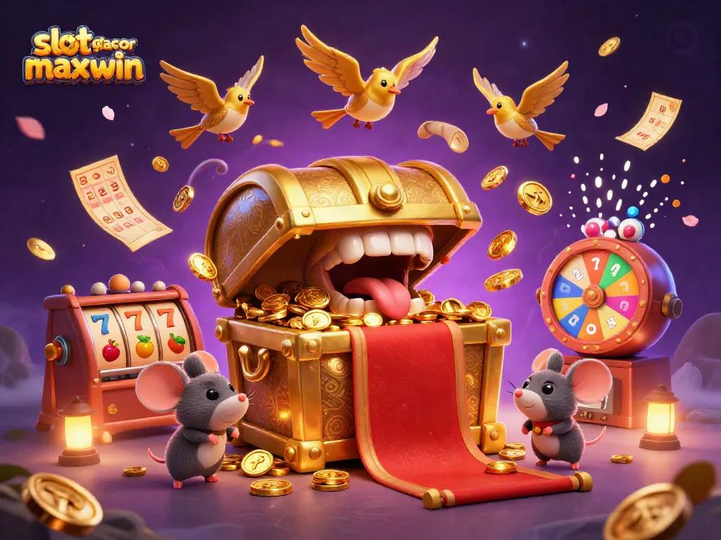 Spin the reels of slot gacor maxwin in a vibrant casino scene filled with fortune elements.