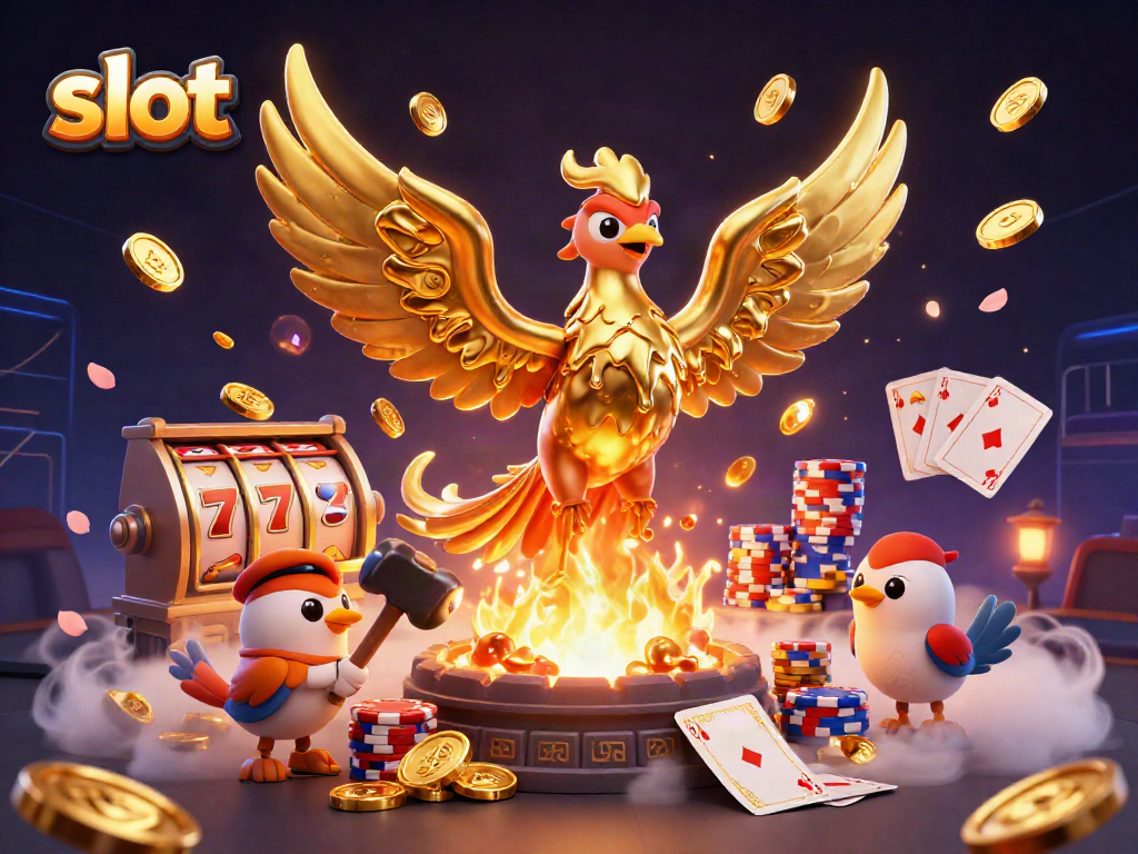 Spin slot reels and ignite luck in a colorful casino scene bursting with fortune elements.