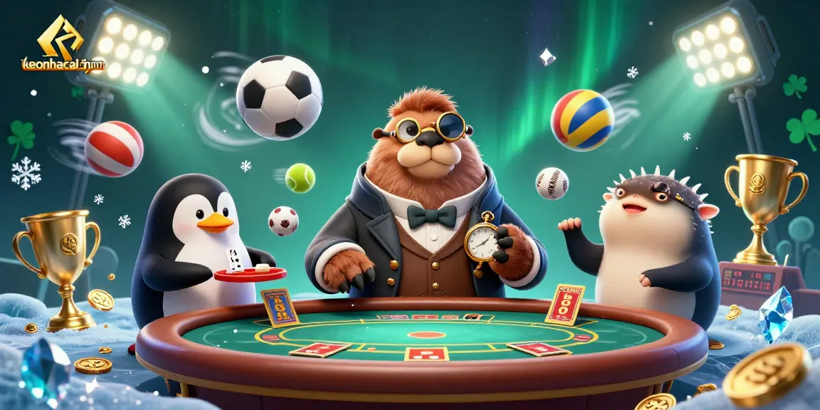 Engage with keonhacai5nam as a jolly walrus plays poker under the northern lights.