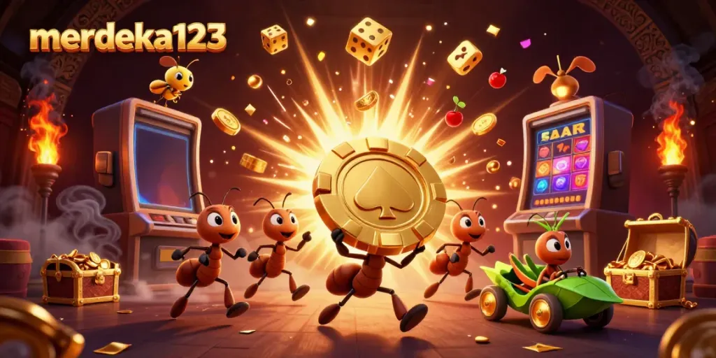 Merdeka123 menampilkan keceriaan permainan kasino dengan semangat dalam ilustrasi 3D