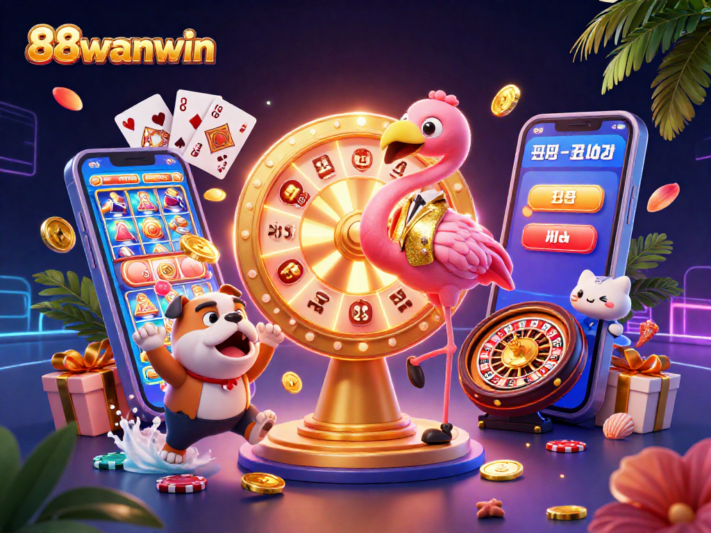 Engage in exciting gaming with 88wanwin as vibrant characters celebrate a jackpot win!