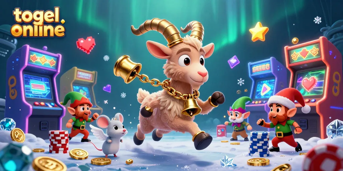 Ilustrasi 3D kartun menggambarkan permainan togel online dengan suasana kasino yang meriah dan karakter lucu